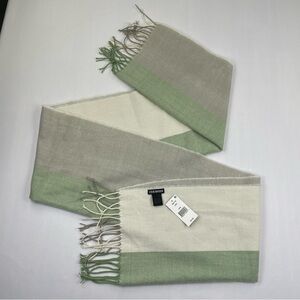 Steve Madden Scarf Wrap Green Gray Beige Colorblock 100% Acrylic 78” NEW/Tags